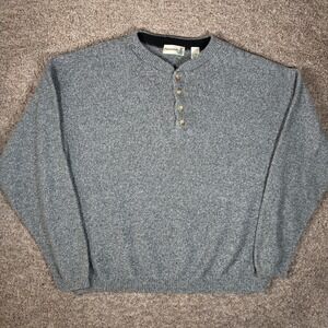 Fieldmaster Vintage Mens Grey Marled Henley Sweater Cotton Blend USA Large